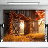 Lofaris Wood Barn Floral Maple Tree Autumn Photo Backdrop